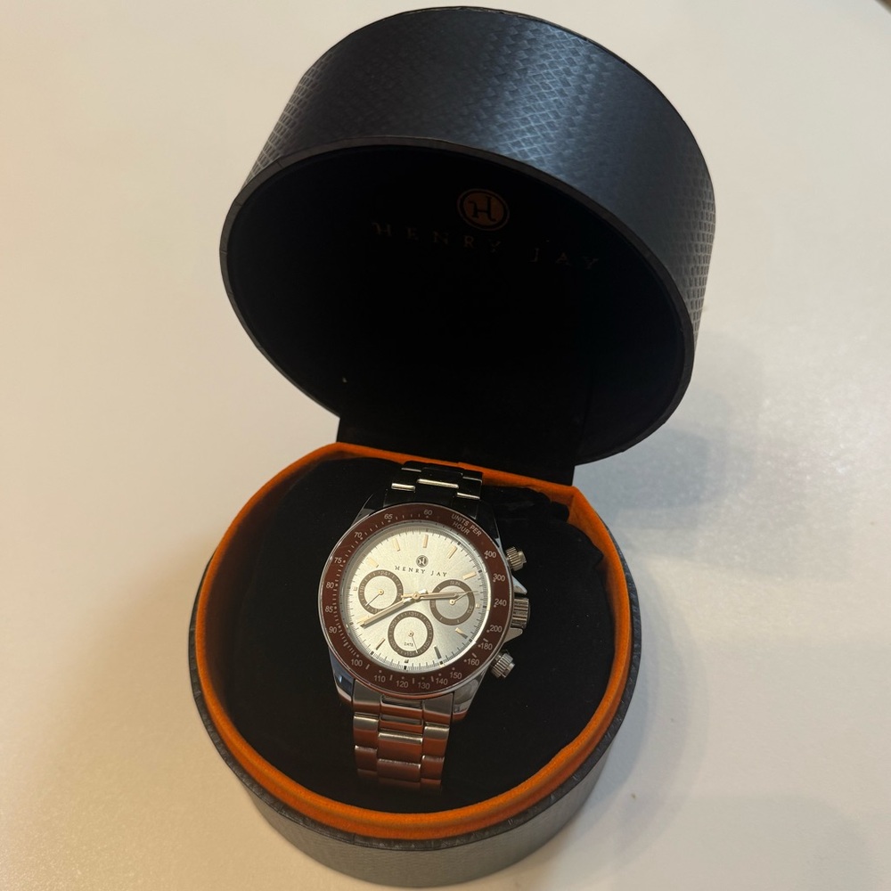 Men's Silver and Brown Watch